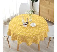 KUAOOAUK Round Tablecloth, Cotton Linen Round Table Cloth, Nordic Style Table Covers for Circular Table, Simple Dinning Tablecloth for Parties Holiday Kitchen Garden Picnic Decoration (55in, Yellow)