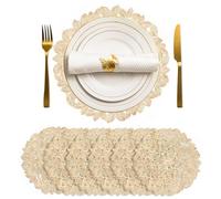 KUAOOAUK Table Mats Set of 6, Non-Slip Gold Leaf Hollowed-Out Round Placemats, Heat Resistant PVC Insulation Pads for Morden Kitchen Dining Wedding Tablecloth Decoration