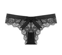 KUAOPATA Women's Lace Bow Thongs T Back Low Waist Breathable Panties Sexy Seamless V-Shape Design Floral Lace tangas, Black, M