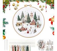 KUAOWT Christmas Embroidery Kit, DIY Crafts, Xmas Cross Stitch Starter Kit with Stamped Cloth, Embroidery Hoop, Needles, Color Threads, Instructions for Adults & Kids