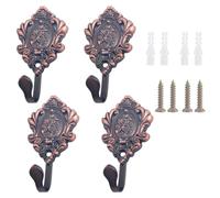 Kuasting 4 Pack Vintage Drapery Rose Curtain Holdbacks Tieback Hooks Flower Retro Ornate Style Rose Pattern Chic Key Hooks Holder Coat Rack Wall Mount Vintage Hook for Hanging Coats (Red Purple)