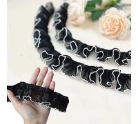 Kuasting Ruffled Pleated Lace Fabric 3 Yards Trim Pleated Chiffon Black and White Matching Dress Decoration Tulle Fabric Applique Trimming Craft Sewing DIY Craft Sewing (3 Yards, Black)