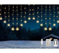 Kuataty Snowflake Light Curtain Indoor 2 x 1 m Fairy Lights Curtain with Battery/USB, Christmas Lighting Window with Timer, LED Fairy Lights Warm White with Remote Control for Children's Room, Balcony