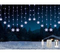Kuataty Snowflake Light Curtain Indoor 2 x 1 m Fairy Lights Curtain with Battery/USB, Christmas Lighting Window with Timer, LED Fairy Lights, Cool White with Remote Control for Children's Room