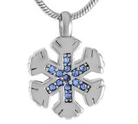 KUATBVL Cremation Jewelry UrnMemorial Urn Pendant Women Black/White/Blue/Pink Crystal snowflakeStainless Steel Cremation Jewelry Hold Human/Pet Ashes-Silver_10pcs Necklace