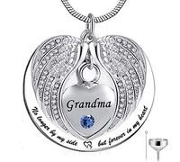 KUATBVL No Longer by My Side, but Forever in My Heart Stainless Steel Memorial Cremation Urn Pendants Necklace for Ashes - Grandma