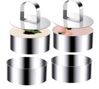 KUAYB Round Cake Ring Molds, Stainless Steel 4 inch Food Rings Dessert Mousse Cooking Rings Mold with Pusher & Lifter 10cm (Include 4 Rings & 2 Pushers)