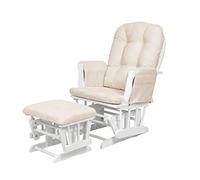 KUB Haywood Non-Reclining Glider Nursing Chair & Footstool Set | Ergonomic Breastfeeding Chair for Nursery | Smooth Gliding Motion | Safety Certified | Storage Pockets (White and Beige)