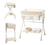 Kub Portable Diaper Changing Pad with Wheels, Foldable Changing Pad with 3-Tier Adjustable Height, Portable Changing Pad with Storage Oatmeal