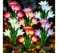KuBace Solar Outdoor Lights Garden Decor, 6 Pack Upgraded Solar LED Flower Lights with 24 Bigger Lily Flower Lamp, 7 Color Changing Waterproof Solar Powered Flowers for Garden Yard Decor, Gift
