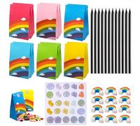 KUBDPQOR 36 Rainbow Pens Set Children's Colouring Pencils with Gift Box - 12 Rainbow Pencils + 12 Party Bags + 12 Erasers - Creative Party Bags for Birthday, Back to School, Party, Christmas