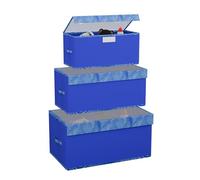 Kuber Industries 3 Pcs Storage Box with Transparent Lid | Small, Medium & Large Sizes | Foldable Almirah Closet Organizer Boxes for Toys & Book Storage | Cupboard/Wardrobe Drawer Organiser | Blue