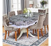 Kuber Industries Flower Printed PVC 6 Seater Oval Shape Table Cover, Protector with White Lace Border, 60"x90" (Grey)