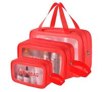 Kuber Industries Makeup Organizer Bag with Zip & Hand Strap | (3 Pouches Each) Travel Washbag Pouch for Men & Women | Skincare, Vanity Cosmetic & Toiletry Organiser Box | Red, Red, 3, Cosmetic