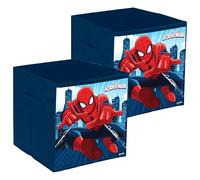 Kuber Industries Pack of 2 Collapsible Storage Box | Kids Toys Storage Organizer | Wardrobe Baskets for Clothes | Marvel Spiderman Print Foldable Box | Navy Blue