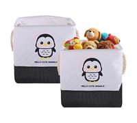 Kuber Industries Pack of 2 Multipurpose Foldable Almirah Closet/Drawer Storage Basket with Carry Handles for Cloth & Toys | Kids Toy Storage Basket/Box Organizer | GM-32-BLK | Penguin - Black & White