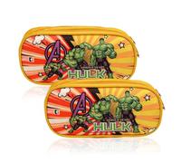 Kuber Industries Pack of 2 Pencil Pouch | Multi-Purpose Travel Pouch | 2 Compartments Utility Pouch | Waterproof Stationary Pencil Case| Geometry Box | Marvel Hulk | Yellow