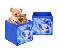 Kuber Industries Pack of 2 Storage Box | Wardrobe Organizer for Clothes-Books-Toys | Square Toy Storage Box | Drawer Organizer Box with Handle | Stationary Organizer | Disney Frozen | Blue