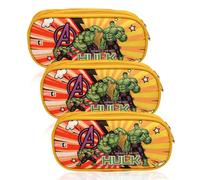 Kuber Industries Pack of 3 Pencil Pouch | Multi-Purpose Travel Pouch | 2 Compartments Utility Pouch | Waterproof Stationary Pencil Case| Geometry Box | Marvel Hulk | Yellow