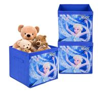Kuber Industries Pack of 3 Storage Box | Wardrobe Organizer for Clothes-Books-Toys | Square Toy Storage Box | Drawer Organizer Box with Handle | Stationary Organizer | Disney Frozen | Blue