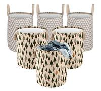 Kuber Industries Pack of 6 Foldable 60 LTR Laundry Basket for Clothes with Carry Handles | Durable & Easy To Clean Laundry, Towel & Toy Bag for Kids Storage | Printed- Green & Grey