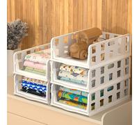 Kuber Industries Plastic 5 Pcs Foldable Kids Wardrobe Organizer for Clothes Storage,Stackable Slide Out Baby Dress Organiser for Home Organizers for Girls Cupboard Closet,White,36x29x17 Centimeters