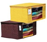 Kuber Industries Polka Dots 2 Pieces Cotton 3 Layered Quilted Saree Cover (Brown & Yellow) - CTKTC031095