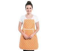 Kuber Industries Polyester Apron for Kitchen with Front Pocket | Cooking Aprons for Women & Men - Ideal for Home & Restaurant | Dot Print - Orange