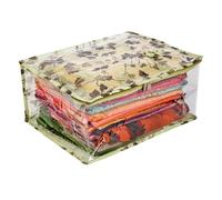Kuber Industries Saree Cover | Zip Closure Saree Cover | Clothes Storage Bag | Wardrobe Organiser for Suit | Side Transparent Saree Cover | Bow-Leaf-Design | 9 inch | Green
