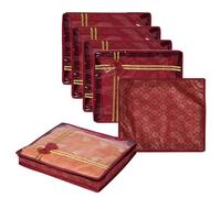 Kuber Industries Saree Storage Bag | Clothes Storage Bag | Wardrobe Storage Bag | Cloth Storage Organizer | Top Visible Window Saree Bag | Bow Golden Printed | 3 Inch | Pack of 6 | Maroon