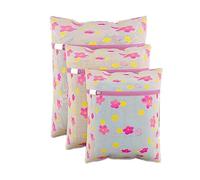 Kuber Industries Set of 3 Polyester Mesh Laundry Bag with Zip | Reusable Washing Bags for Washing Machine | Ideal for Lingerie, Delicate Fabric & Shoes Protection | YZ-9-2 | Sunflower Design - Pink