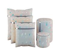 Kuber Industries Set of 6 Polyester Mesh Laundry Bag with Zip | Reusable Washing Bags for Washing Machine | Ideal for Delicate Fabrics, Lingerie & Shoes Protection | YZ-1-2 | Cactus Print - White