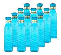 Kuber Industries Water Bottle | Plastic Water Bottle for Fridge | Water Bottle for Kitchen | Water Bottle for Refrigerator | Square H2O Bottle | 1 LTR | Pack of 12 | Blue