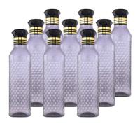 Kuber Industries Water Bottle | Plastic Water Bottle for Fridge | Water Bottle for Kitchen | Water Bottle for Refrigerator | Square H2O Bottle | 1 LTR | Pack of 9 | Black