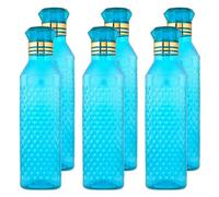 Kuber Industries Water Bottle | Plastic Water Bottle for Fridge | Water Bottle for Kitchen | Water Bottle for Refrigerator | Square H2O Bottle | 1 LTR | Pack of 6 | Blue