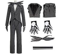 Kuberas Jack Costume for Adult Skeleton Skellington Jacket Dress Halloween Cosplay Costume Christmas Outfits for Men Women, Men, Medium