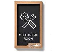 Kubik Letters Mechanical Room Sign, ADA Compliant Modern Design Door Sign with Grade 2 Braille for Mechanical Room with Double Sided Tape