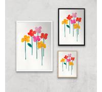 Kubistika Happy Little Flowers Giclee Art Print - A3 - Black Frame