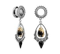 KUBOOZ 1 Pair Water-drop Vintage Pendant Stainless Steel Ear Plugs Tunnels Gauges Stretcher Piercings 9/16"