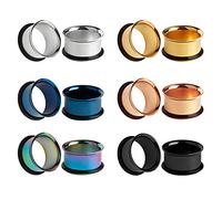 KUBOOZ 12pcs Set Colorful Stainless Steel O-ring Ear Plugs Tunnels Gauges Stretcher Piercings 2g