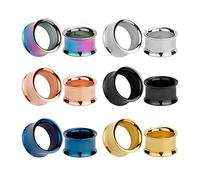 KUBOOZ 12pcs Set Colorful Stainless Steel Screw MIX Ear Plugs Tunnels Gauges Stretcher Piercings, Stainless Steel,Alloy Steel