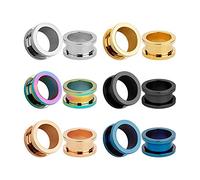 KUBOOZ 12pcs Set Colorful Stainless Steel Screwed Ear Plugs Tunnels Gauges Stretcher Piercings