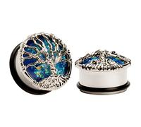 KUBOOZ Blue Planet Silvery Tree Ear Plugs Tunnels Gauges Stretcher Piercings Jewelry