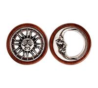 KUBOOZ New Tribal Sun & Moon Organic Natural Wooden Flesh Tunnels Double Flared Ear Stretcher Saddle Plug 20mm