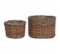Kubu Rattan Flower Pot Basket, 2-Piece Brown with Removable Waterproof Lining, Versatile Storage Basket for Plants, Decoration, Tidy in the Living Room and Garden