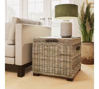 Kubu Rattan Lift Up Greywash Pine Storage Side Table Assembled FWStyle Brown One Size