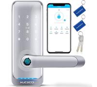 KUCACCI Smart Locks for Front Door, Smart Lock, Fingerprint Door Lock, Keyless Entry Door Lock with Handle, Door Locks with Keypads, Biometric Door Lock, Smart Home Door Lock Security(Silver)