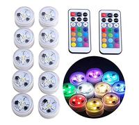 KUCAM Mini Submersible LED Lights, Waterproof Small LED Tea Lights Candle with Remote Battery Operated,RGB Color Changing for Vase Home Party Wedding Table Centerpieces,10 Pack