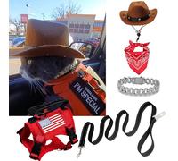 KUCDBUN Tactical Cat Harness and Leash for Walking Escape Proof, Adjustable Cat Vest Harness Easy Control with Pet Cowboy Costume for Cat, Puppy and Small Dog (Red and Black)