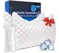 KUCEY Cooling Side Sleeper Pillow for Neck and Shoulder Pain, Luxury Shredded Memory Foam Curved Bed Pillows for Sleeping Set of 2- Adjustable Queen Size- Washable Cover